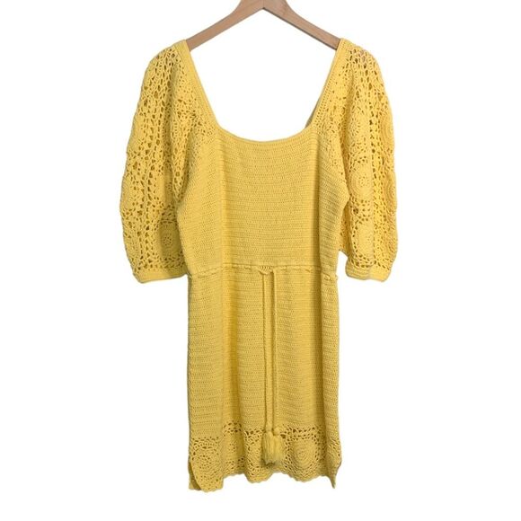 NWOT SPELL Let the Sunshine In Crochet Mini Dress. Color Lemon. Size Medium - Picture 8 of 11
